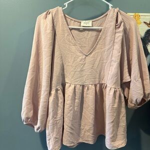 Everly Peplum Blouse with Pink Puff Sleeves